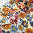 CozyNest Decor boho muslin blanket for adults, 80x90 inches, floral daisy design, soft 4-layer cotton summer bed coverlet.