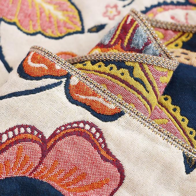 CozyNest Decor boho floral muslin twin size cotton blanket with 4-layer gauze, soft and breathable for sofa or bed use, 60x80 inches.