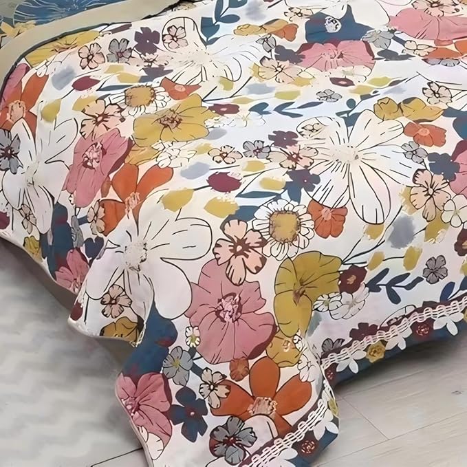 Colorful floral boho muslin blanket for adults by CozyNest Decor, twin size 80x90 inches, soft 4-layer cotton summer cooling blanket.