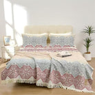 CozyNest Decor boho muslin cotton twin bed blanket with floral design, tassels, 4-layer gauze, soft and cooling for sofa or bed.