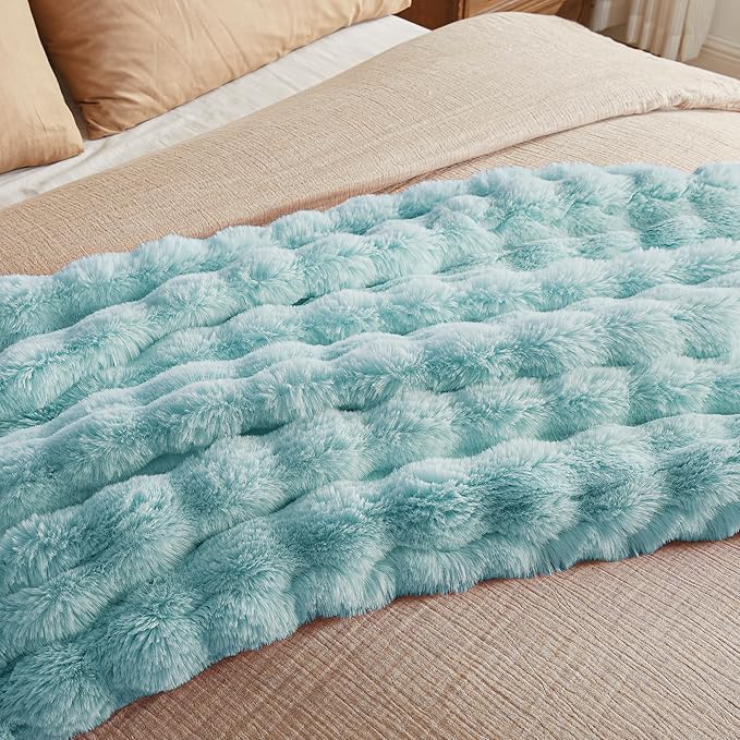 Blue faux fur throw blanket by CozyNest Decor, thick and cozy plush bed blanket, perfect for warmth and comfort.