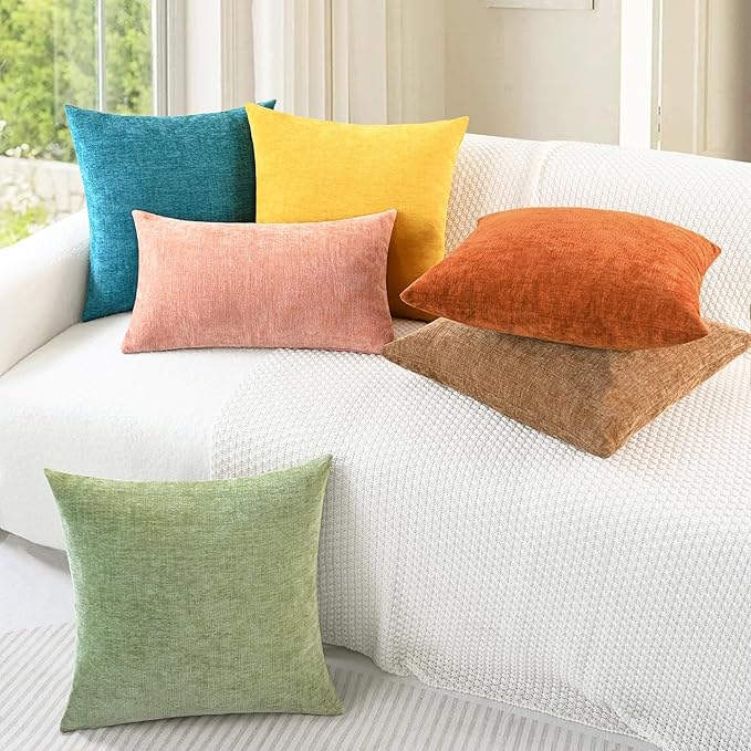 CozyNest Decor CaliTime fall throw pillow covers in burnt orange, 16x16 inches, made of chenille for couch or sofa decor.