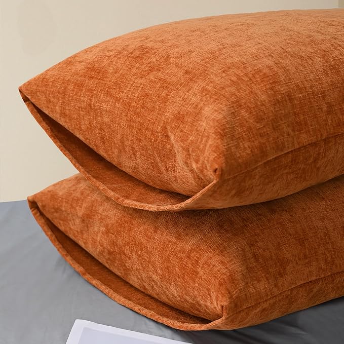 CozyNest Decor CaliTime fall throw pillow covers, 20x26 inches, set of 2, burnt orange chenille pillow shams for sofa or bed.