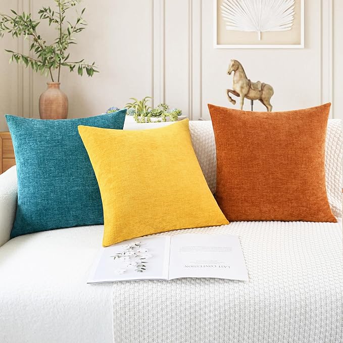 CozyNest Decor CaliTime fall throw pillow covers in burnt orange, 26x26 inches, soft chenille cushion cases for sofa or bed.