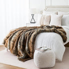 CozyNest Decor large brown faux fur throw blanket for bed, soft and fuzzy, 60x80 inches, reversible to plush velvet, cozy and warm.