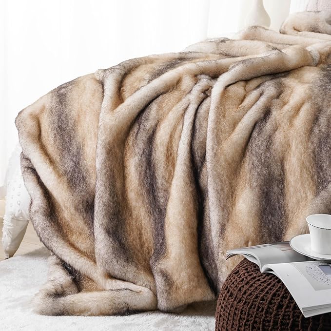 CozyNest Decor BATTILO HOME luxury faux fur throw blanket in soft mink fur, perfect for couch, sofa, chair, or bed, 50x60 inches.