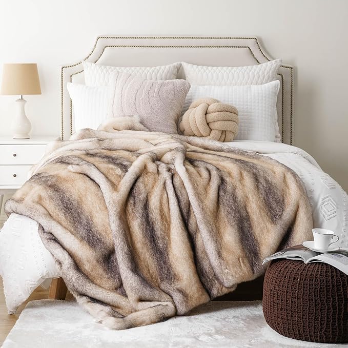 CozyNest Decor luxury faux fur throw blanket in soft mink fur, 50x60 inches, perfect for couch, sofa, chair, or bed.