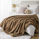 CozyNest Decor luxury ochre faux fur throw blanket, plush warm mink fur for couch, bed, or sofa, 50x60 inches.