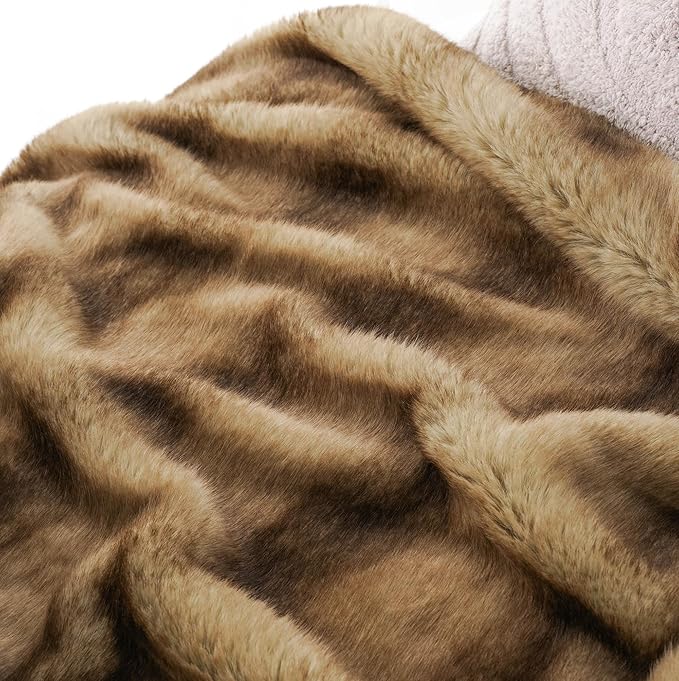 CozyNest Decor luxury ochre faux fur throw blanket with soft mink fur, plush and warm for couch, sofa, or bed decor, 50x60 inches.