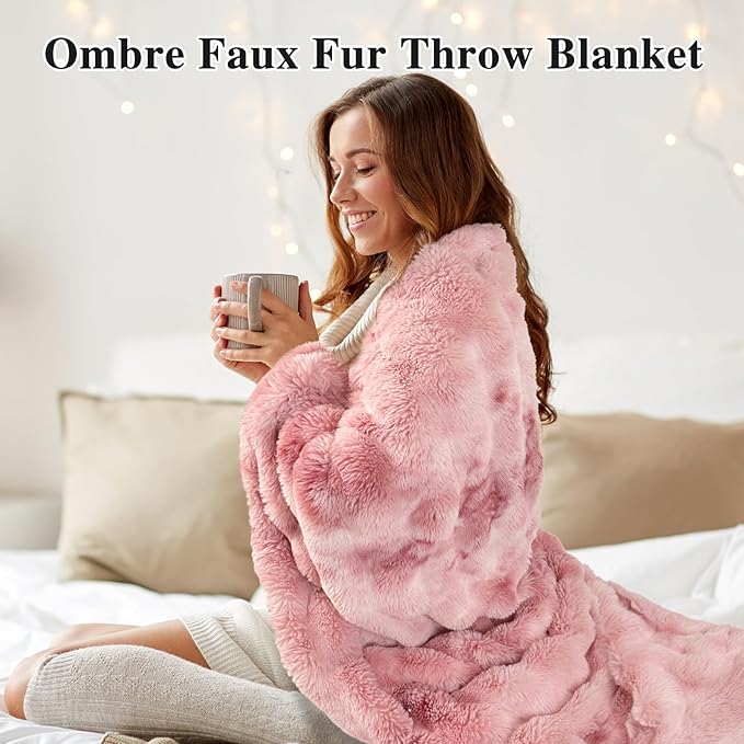 CozyNest Decor two-sided faux fur throw blanket with fluffy, ultra-soft minky fabric, perfect for couch or bed comfort.