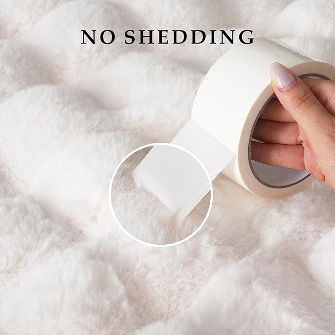 Cream white CozyNest Decor faux fur throw blanket, thick and fluffy, 50x60 inches, soft bubble texture for cozy living room decor.