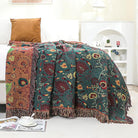 CozyNest Decor boho fall throw blanket with floral print, soft breathable cotton, rustic farmhouse decor for bed or sofa, 80x90 inches.