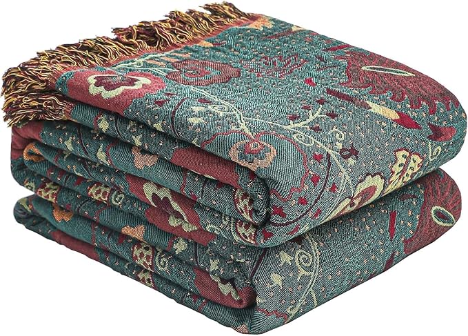CozyNest Decor Boho Fall throw blanket for bed, floral print, soft breathable ultra cotton, farmhouse rustic decor, 90x98 inches