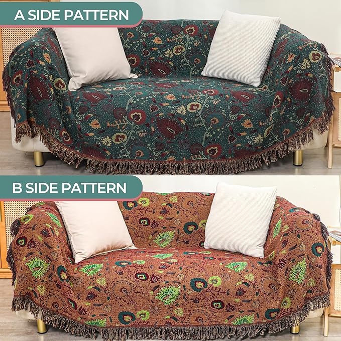 CozyNest Decor boho fall throw blanket for bed, floral printed ultra cotton, breathable, rustic farmhouse decor, 90x98 inches
