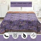 CozyNest Decor boho fall throw blanket with purple floral print, soft cotton, rustic farmhouse decor for bed or sofa, 90x98 inches.