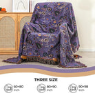 CozyNest Decor boho fall throw blanket with purple floral print, soft breathable ultra cotton for bed or couch, 90" x 98" size.