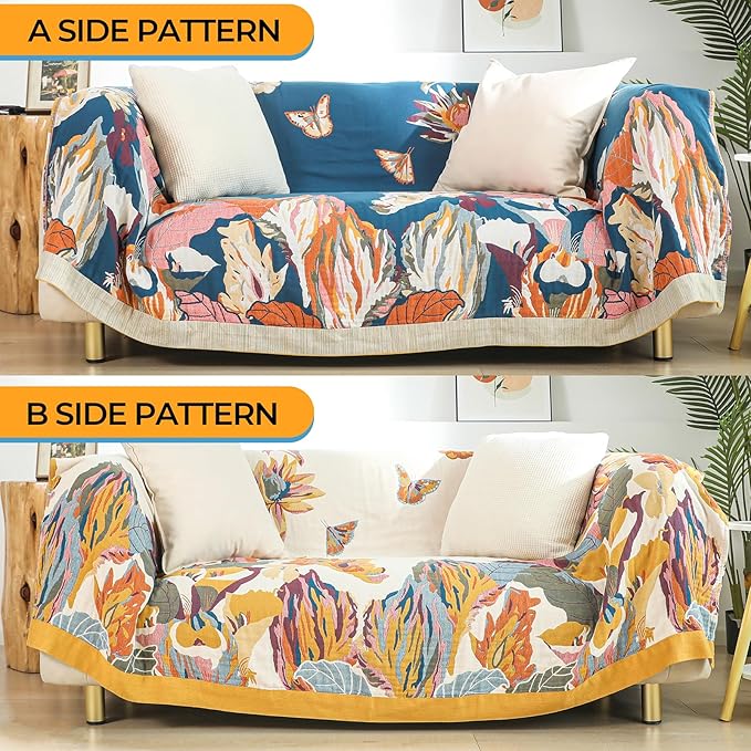 CozyNest Decor boho large cotton throw blanket with floral and butterfly patterns, perfect for bed or couch, lightweight and soft.