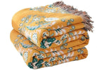 CozyNest Decor boho throw blanket with yellow floral print, 100% cotton, lightweight, breathable, 90x98 inches for bed decor.
