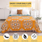 CozyNest Decor boho throw blanket, 100% cotton, lightweight and breathable with yellow floral print, 90x98 inches for bed decor