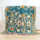 CozyNest Decor boho throw blanket, 100% cotton, lightweight, breathable with yellow floral print, 90x98 inches for bed or decor.