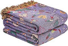 CozyNest Decor boho throw blanket with purple floral print, soft breathable 100% cotton, perfect for bed or sofa decor, 60x80 inches.