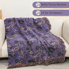 CozyNest Decor boho floral cotton throw blanket for bed, purple flower print, breathable and soft, 60x80 inches, rustic farmhouse decor