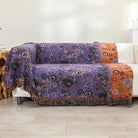 CozyNest Decor boho throw blanket with purple floral print, ultra cotton, soft and breathable, 60x80 inches for bed or sofa.