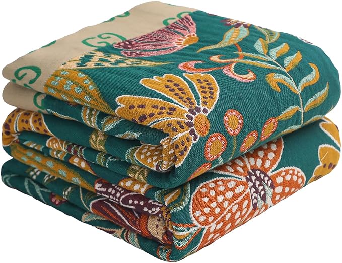 Reversible boho throw blanket by CozyNest Decor with floral design, lightweight cotton, perfect for bed or sofa, 60x80 inches