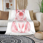 CozyNest Decor pink watercolor pig throw blanket featuring a soft, whimsical pig design on a 50x60 inch plush blanket.