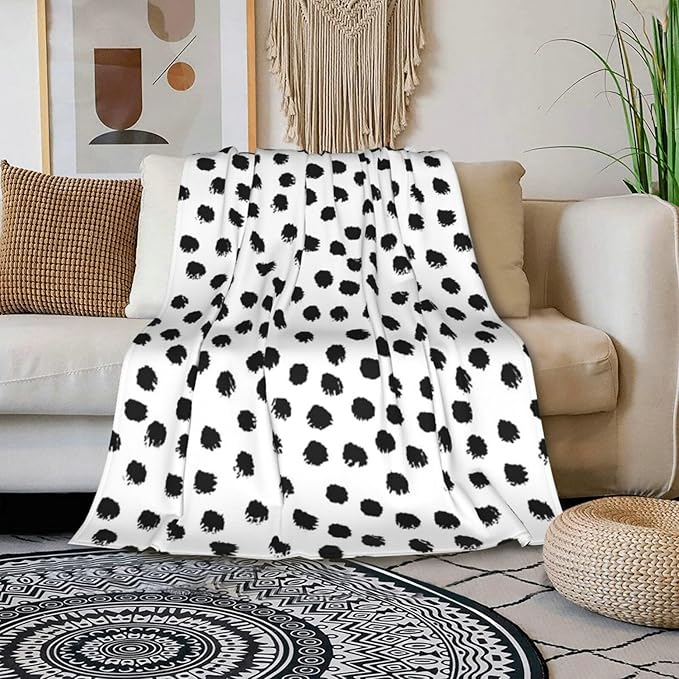 CozyNest Decor HGOD DESIGNS polka dot throw blanket with soft brush strokes, 50x60 inches, for bed, couch, or chair.