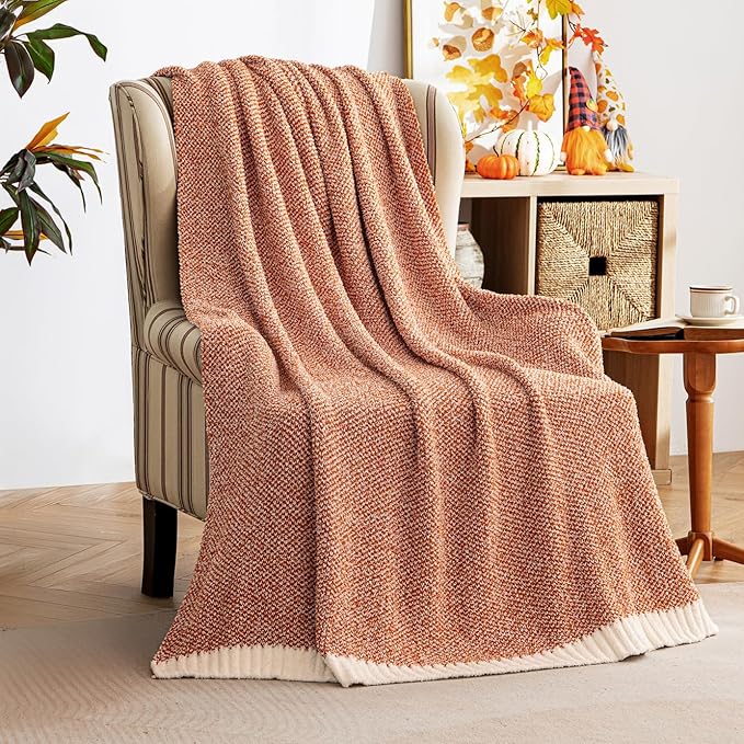 CozyNest Decor MIULEE fall burnt orange throw blanket for couch, soft fuzzy knit, 50x60 inches, perfect for sofa, bed, or outdoor use.