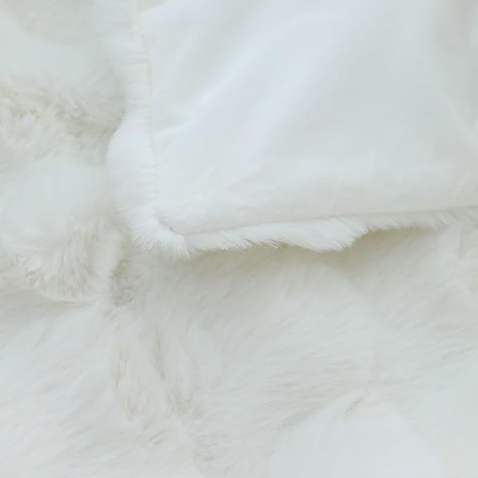 CozyNest Decor ivory faux fur throw blanket, double-sided plush and fluffy, perfect for couch, sofa, or bed, 63x79 inches.