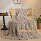 CozyNest Decor XeGe luxury faux fur throw blanket in khaki, 50x60 inches, soft, fluffy, shaggy plush decorative lap blanket for sofa