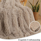 CozyNest Decor XeGe faux fur throw blanket in khaki, 50x60 inches, soft shaggy plush decorative lap blanket for couch or bed.