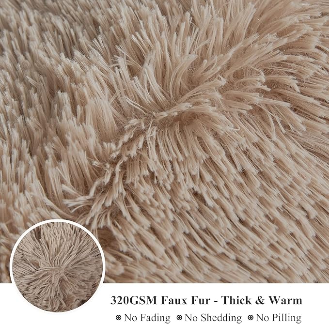 CozyNest Decor XeGe luxury faux fur throw blanket in khaki, soft and fluffy 50x60 shaggy plush decorative couch blanket for winter.