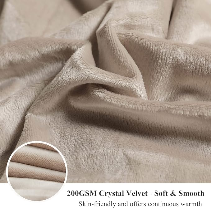 CozyNest Decor XeGe luxury faux fur throw blanket in khaki, soft shaggy plush 50x60 decorative couch and bed lap blanket.