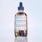 Crystal Irie Pheromone Body Oil bottle with dropper, highlighting luxurious body oil for skin enhancement and scent.