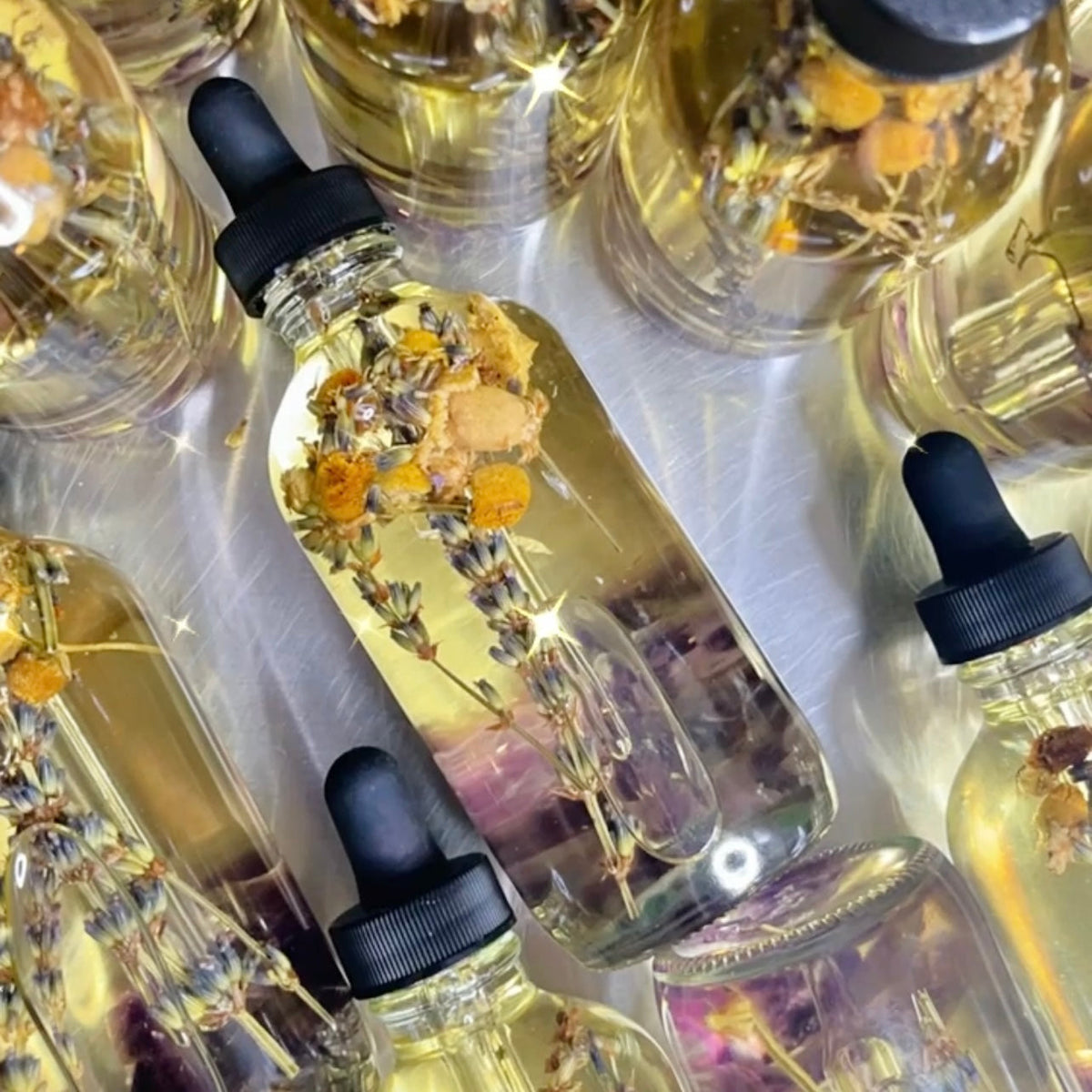 Crystal Irie Serenity Body Oil bottle with amber-colored liquid and elegant label, showcasing a luxurious body oil product.