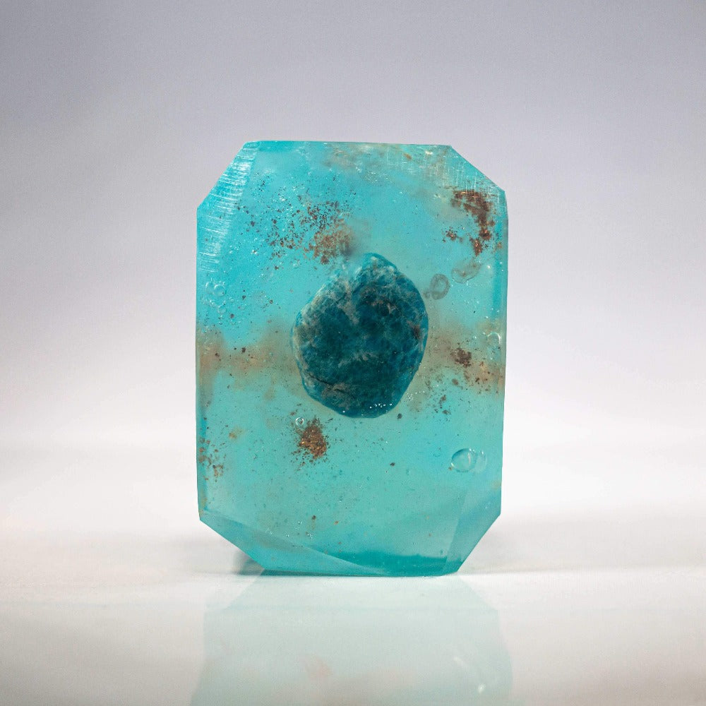 Crystal Irie Genie crystal soap bar with intricate crystal design, displayed on a neutral background.