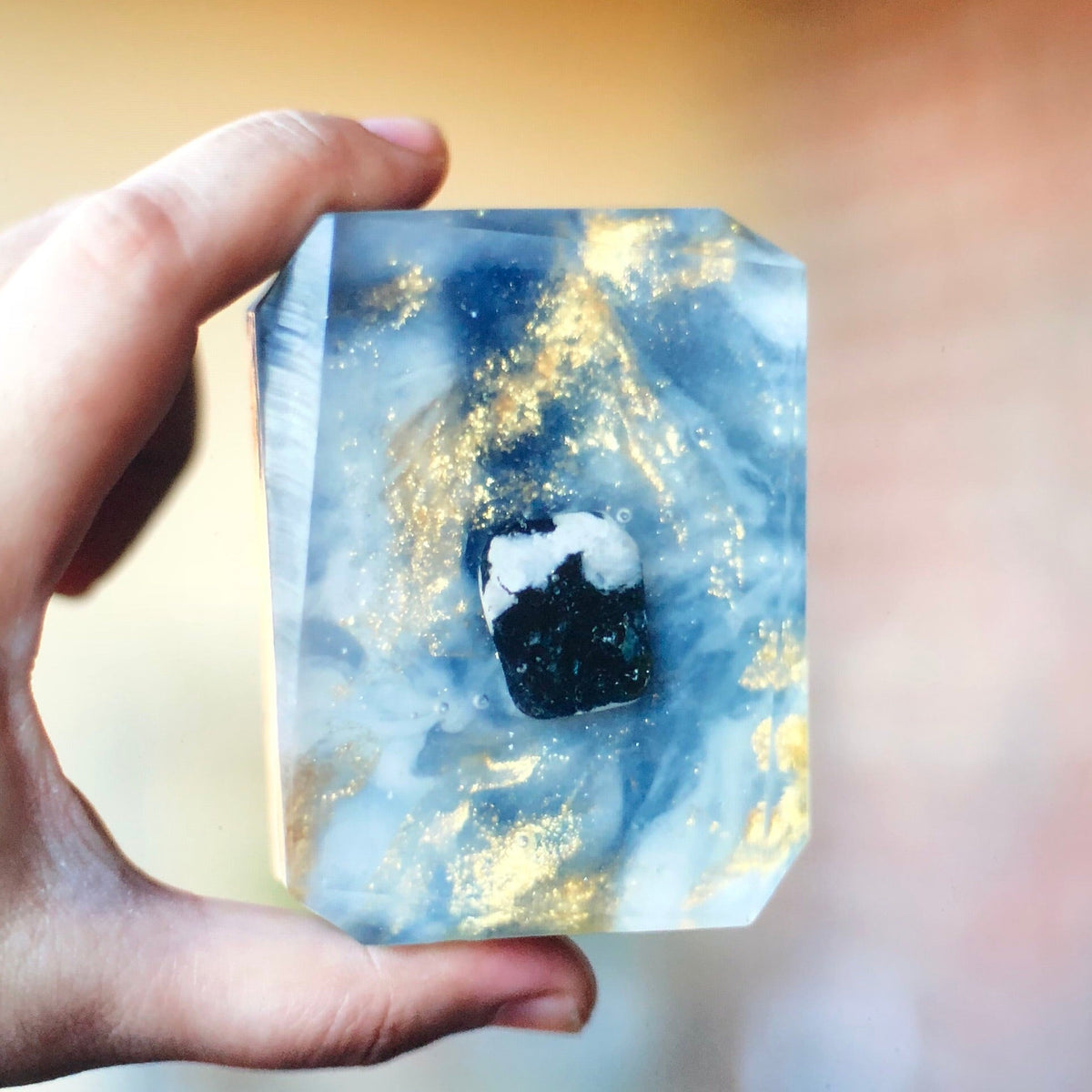 Luna Moon crystal soap by Crystal Irie featuring a moon-shaped design with shimmering crystal accents.