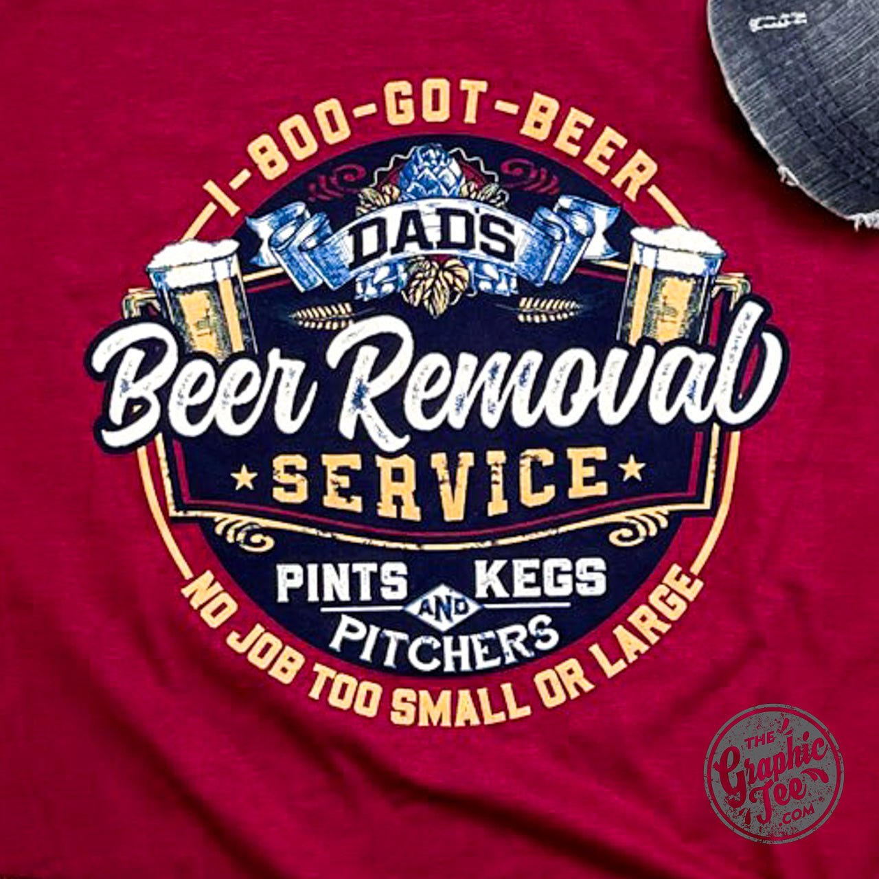 The Graphic Tee Dad's Beer Removal Service short sleeve graphic T-shirt with humorous beer-themed design.