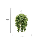 Artificial Spring Evergreen hanging basket by Designer Plants USA, UV-resistant outdoor artificial hanging plant with lush green foliage.
