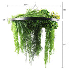 Black-framed hanging chandelier with draping UV-resistant artificial ferns and plants, 31.5 inches, ideal for indoor or outdoor decor.