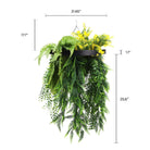 Black-framed artificial hanging disc with bright tropical foliage and draping ferns, UV resistant, 15.75 inches, by Designer Plants USA.
