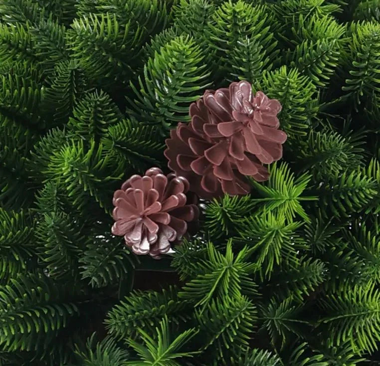 Close-up of Designer Plants USA Cedar Pine Cone artificial hanging basket with UV-resistant faux cedar and pine cones, 18 inches tall.