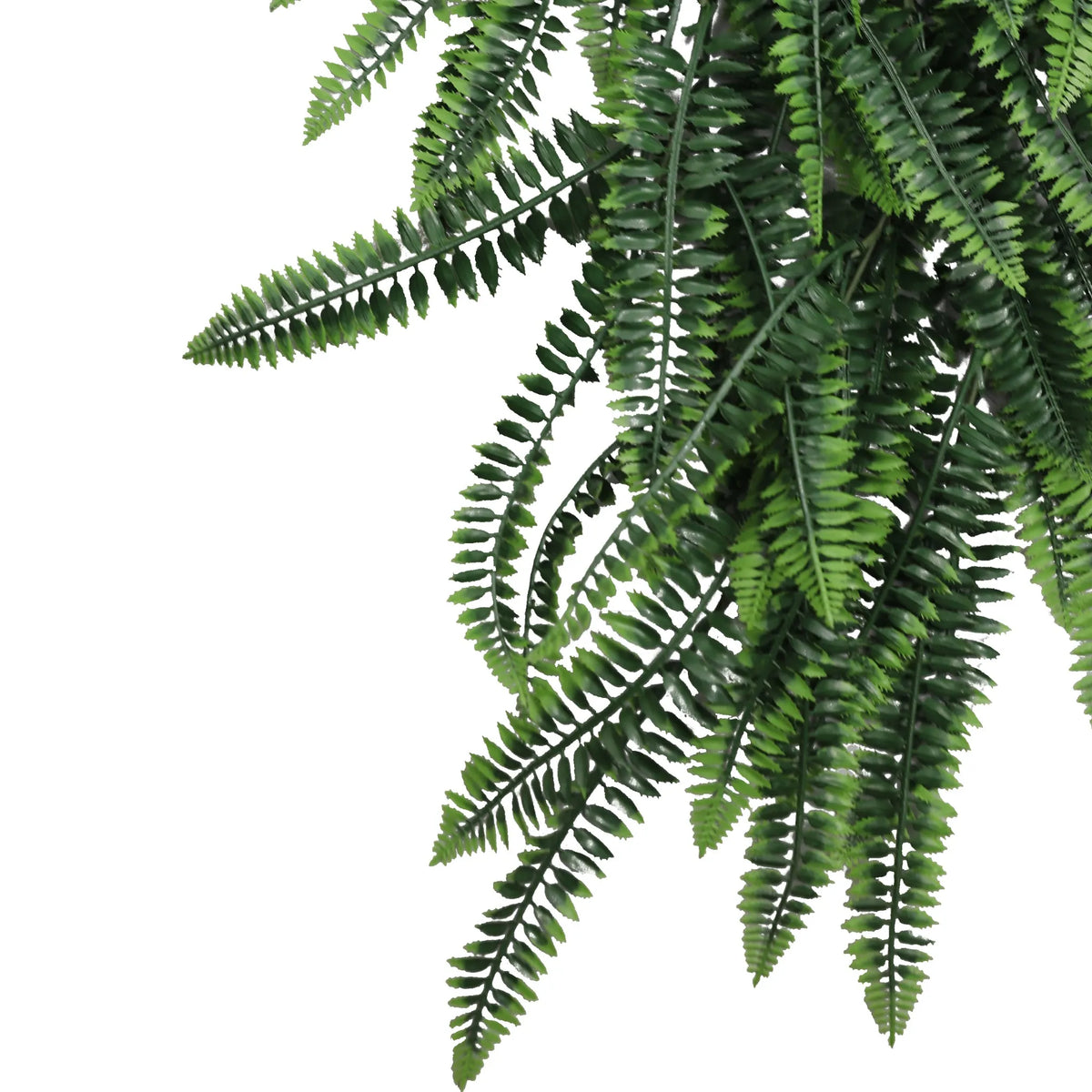 Artificial Boston Fern Garland hanging bush, UV resistant, fire-rated 10.6x33 inches, from Designer Plants USA, suitable for indoor or outdoor.
