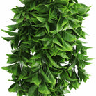 Artificial flowering pothos hanging bush by Designer Plants USA, UV resistant, NFPA701 fire-rated, 10.6×28.5 inches, lush and vibrant.