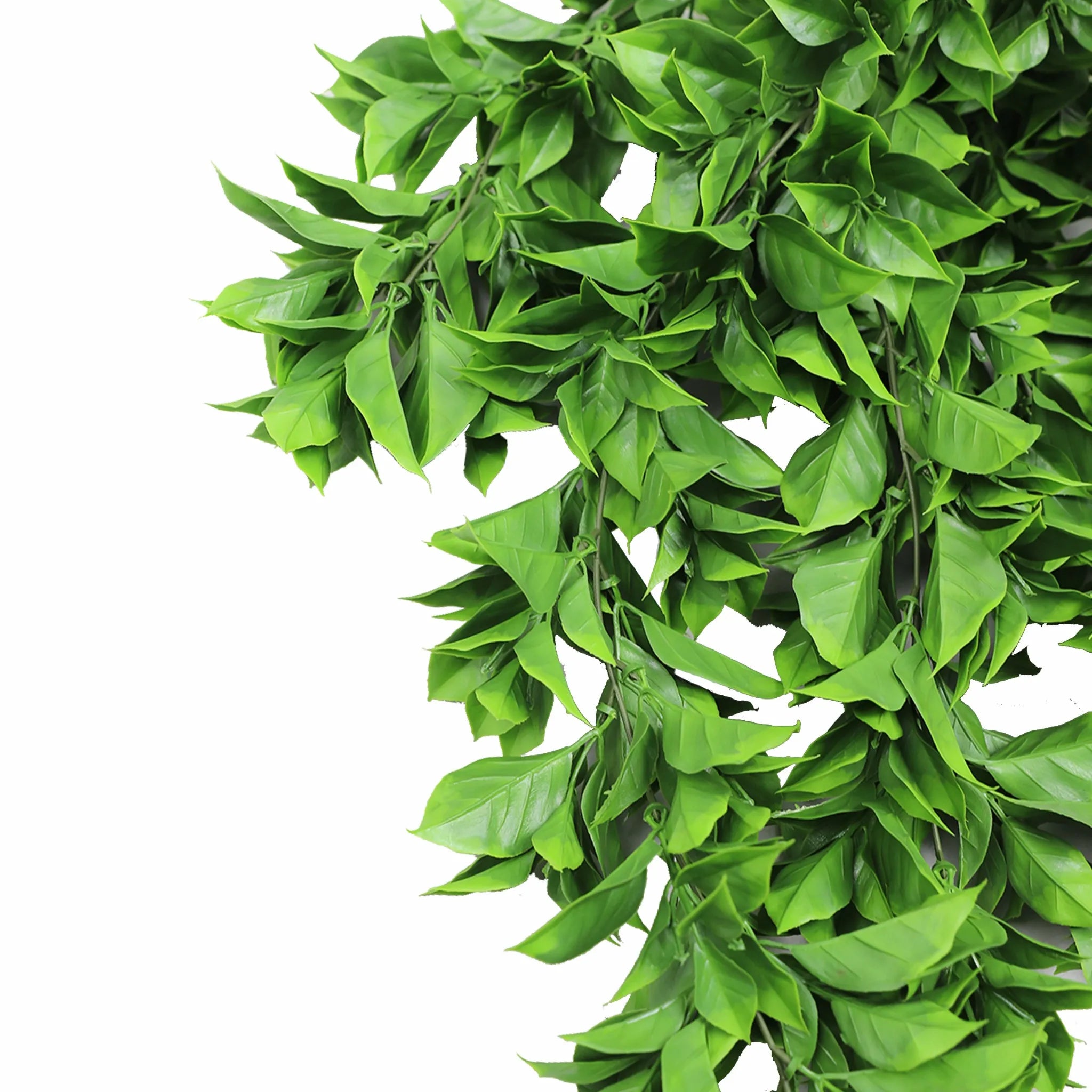 Artificial dense flowering Pothos hanging bush by Designer Plants USA, UV resistant, fire-rated, with lush green leaves and vibrant blooms.