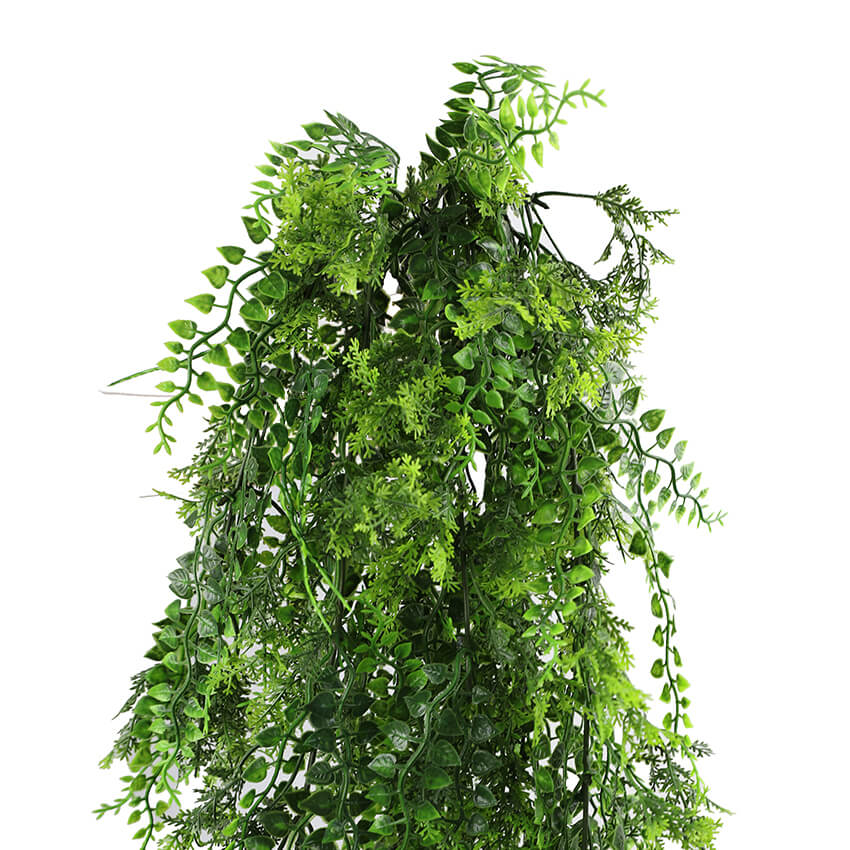 Artificial dense tropical fern hanging plant, 30 inches tall, UV resistant, from Designer Plants USA, suitable for outdoor decor