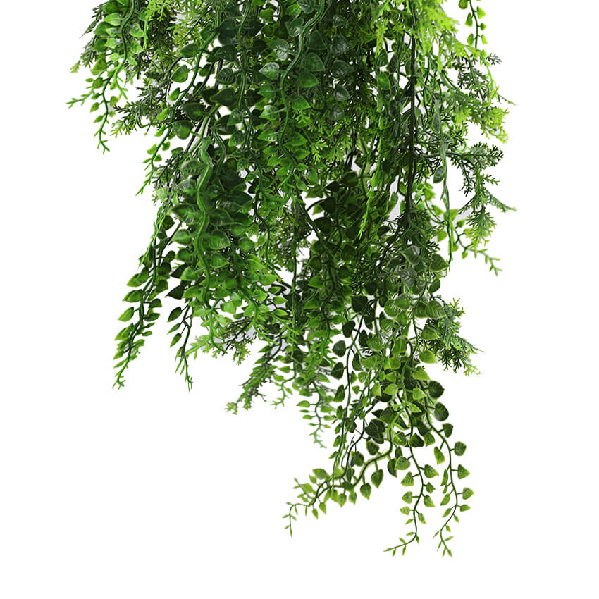 Artificial tropical fern hanging plant, 30 inches tall, UV resistant, Designer Plants USA, with lush green fronds and realistic appearance.